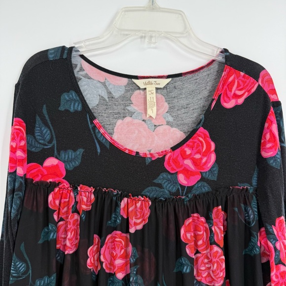 Matilda Jane Floral Babydoll Winter Blooms Top Black Red/Pink Roses Size S - Picture 7 of 13